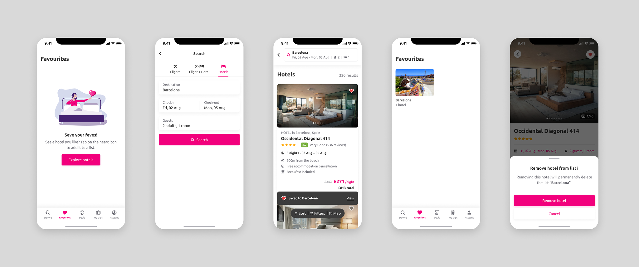 Mockups of Favourite feature.
